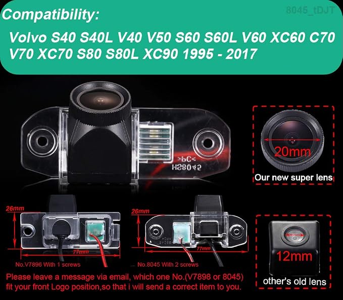 20mm Lens Super Pro HD Car Rear View Backup Camera Vehicle-Specific License Plate Light Reverse Camera Night Vision, replacement for Volvo S40 S40L V40 V50 S60 S60L V60 XC60 C70 V70 XC70 S80 S80L XC90