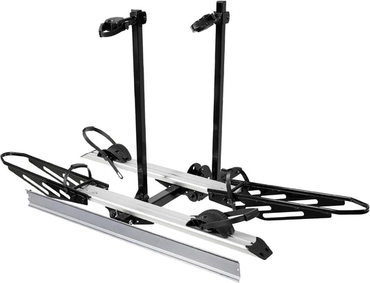 Rockland Foldable 2-Ebike Rack with Ramp, 200 lbs Capacity, Hitch Mount Electric Bike Rack, Fits up to 5" Fat Tire Width and 50" Wheelbase, Ebike Carrier Rack for 2" Receiver for Cars SUVs Vans RVs