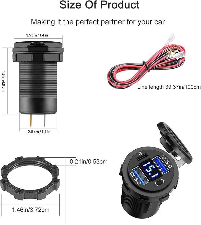 Zennova [5 Pack] 12v USB Outlet, Dual USB Quick Charge 3.0 Port and PD USB C Car Charger Socket Waterproof with Voltmeter and Power Switch for Car Golf Cart Boat Marine Bus Truck RV Marine Motorcycle