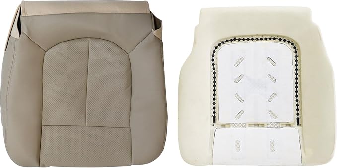 SecosAutoparts Driver Bottom Perforated Leather Seat Cover Tan & Driver Foam Cushion Compatible with Ford F150 Lariat 2009 2010 2011 2012 2013 2014
