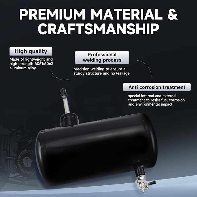 Upgraded 10x4.5" Aluminum alloy welding Gas Fuel Tank Cylinder(Premium Glossy Paint Finish Black) For Predator 212cc 196cc/6.5HP Go Kart and Gas Mini Bike,For Coleman CT200U BT200X CT200u-ex