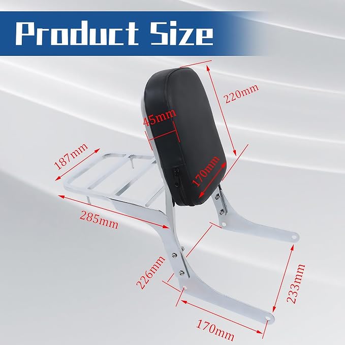 WFLNHB Passenger Backrest Sissy Bar Replacement for Honda CMX250CD 1986 | with Luggage Rack, Silver