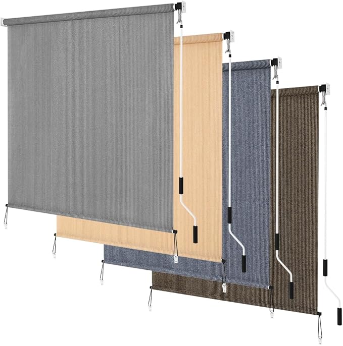 KELIXU Patio Shades Roll Up Outdoor Blind, 8' W x 6' H Cordless Sun Shade Privacy Screen with 90% UV Protection Exterior Roller Shade Cloth for Porch Pergola Backyard Windows Balcony, Gray