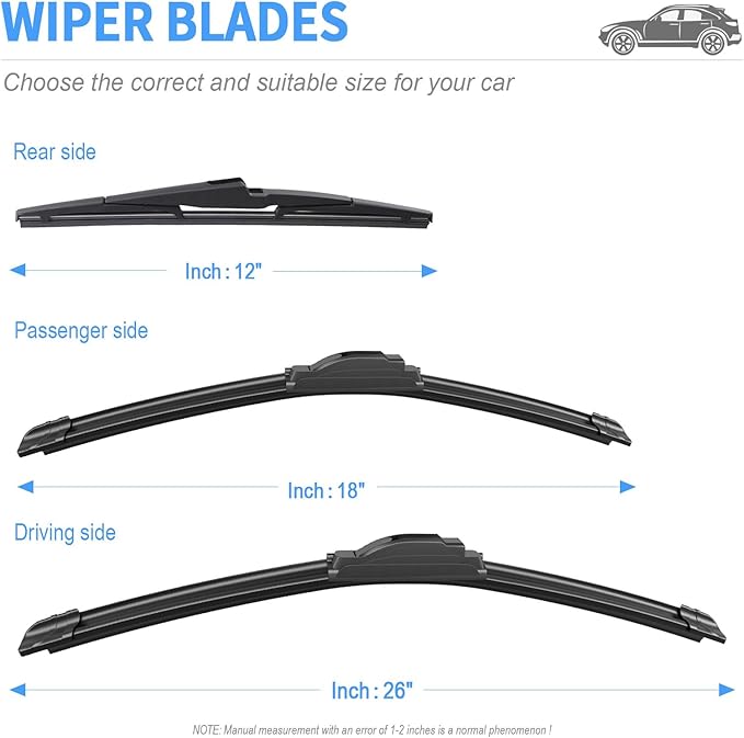 Gavimnal® 26"+18"+12" Silicone Wiper Blades Replacement For Kia Sedona 2015-2021 Telluride 2020-2023,All-Season Front Rear Windshield Wiper Blades(Set of 3)