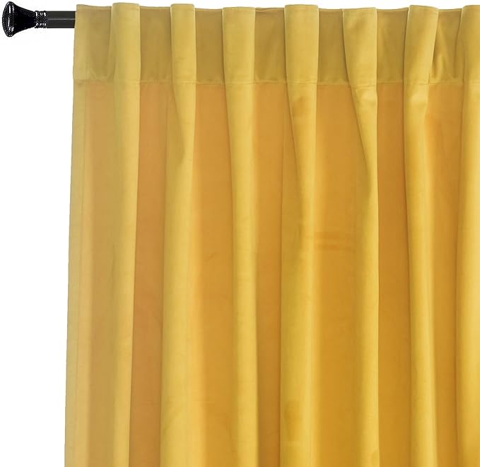 Roslynwood Luxury Soft Warm Yellow Velvet Curtains 84 inches Long Back Tab Thermal Insulated Blackout Window Drapes for Living Room/Bedroom/Dining Room, W52 x L84, 2 Panels