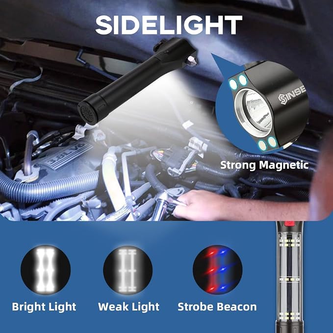 SINSEN Car Safety Hammer Flashlight, Tactical Emergency Rescue Tool and Portable Car Trash Can