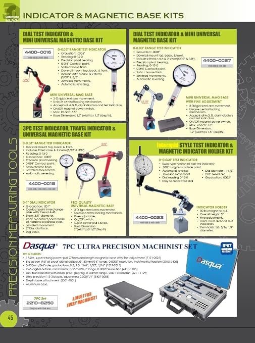 HHIP 4400-0025 1" Dial Indicator and Magnetic Back Set