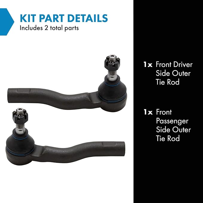 TRQ Front Outer Tie Rod Set 2 Piece Compatible with 2010-2012 Ford Fusion 11-12 Lincoln MKZ 10-11 Mercury Milan