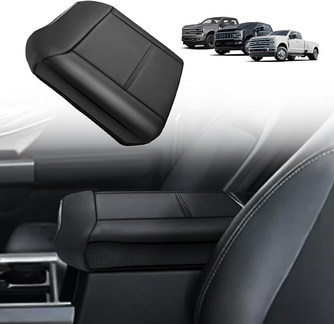 Muslogy Center Console Organizer(Fit With OEM Tray) (Brown)& Extra Thick Armrest Cover (Bucket Seat Only) Compatible with Ford F250 2023-2024