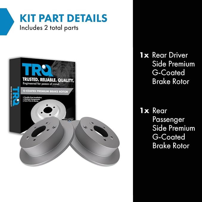 TRQ Rear Brake Rotor Set G Coated Solid Compatible with 2001-2006 Hyundai Santa Fe 2005-2015 Tucson 2005-2016 Kia Sportage