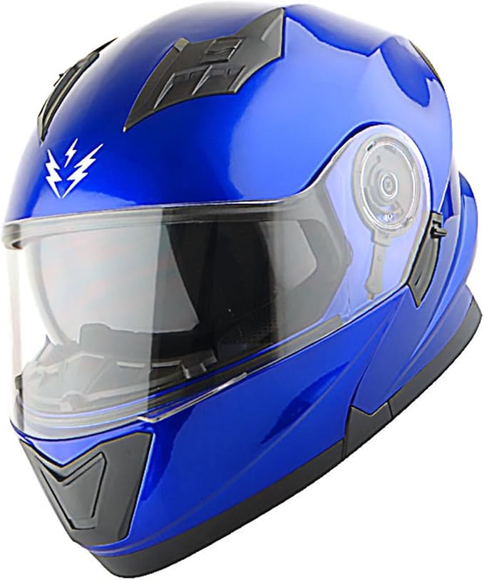 1Storm New Motorcycle Bike Modular Full Face Helmet Dual Visor Sun Shield with Rechargeable LED Tail Light: Glossy Blue