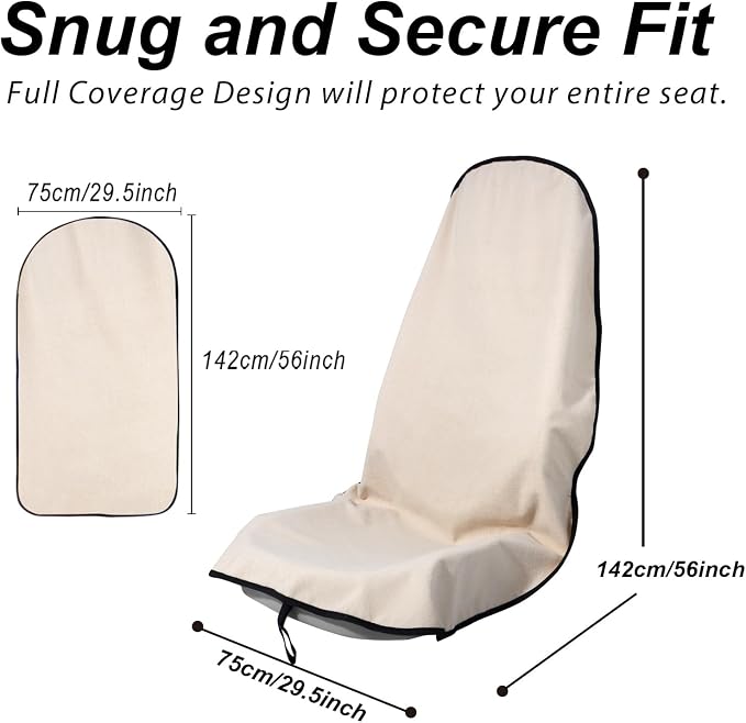 Car Seat Cover Protector Front Seats,for Gym Workout,Running,Swimming,Beach and Hiking,Waterproof Sweat Towel Bucket Seat Covers for Cars SUV Trucks (Off-White, 2Pcs)