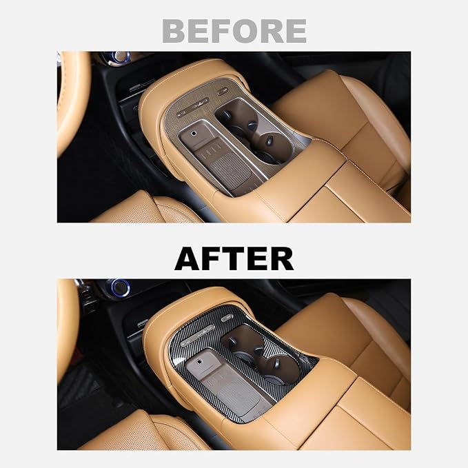 Car Center Console Gear Shift Panel Cover & Water Cup Holder Frame Trim - Compatible with Hyundai Palisade 2026 7-Seat Accessories-Carbon Fiber Pattern