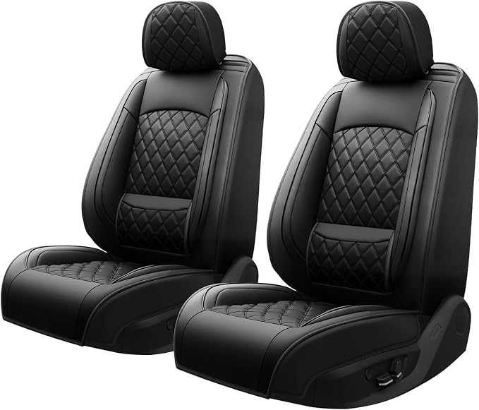 Fit Ranger Car Seat Covers for Ford Ranger 2007-2025 2026 - Luxury Leather, Anti-Slip, All-Weather, Waterproof & Breathable, Airbag Compatible, 2 Front Seats Only (Black)