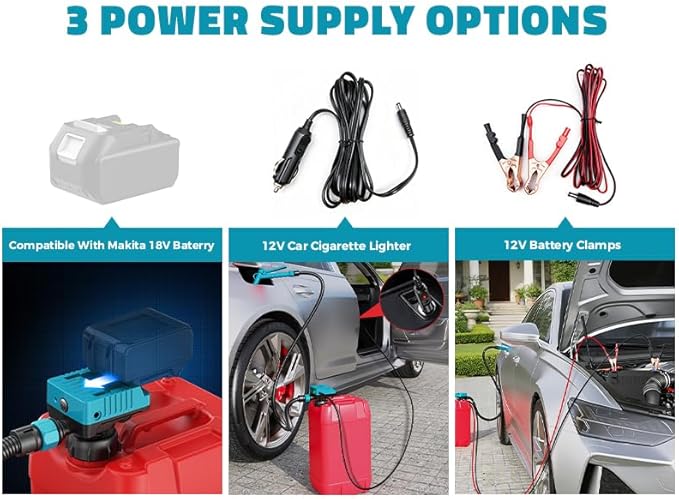 DIYtoolifz 5 GPM Cordless Fuel Transfer Pump Compatible with Makita 18V Batteries, Portable Gas Can Pump with 51" Hose, 5 Adapters, Gas Pump for Diesel, Gasoline (Bare Tool)