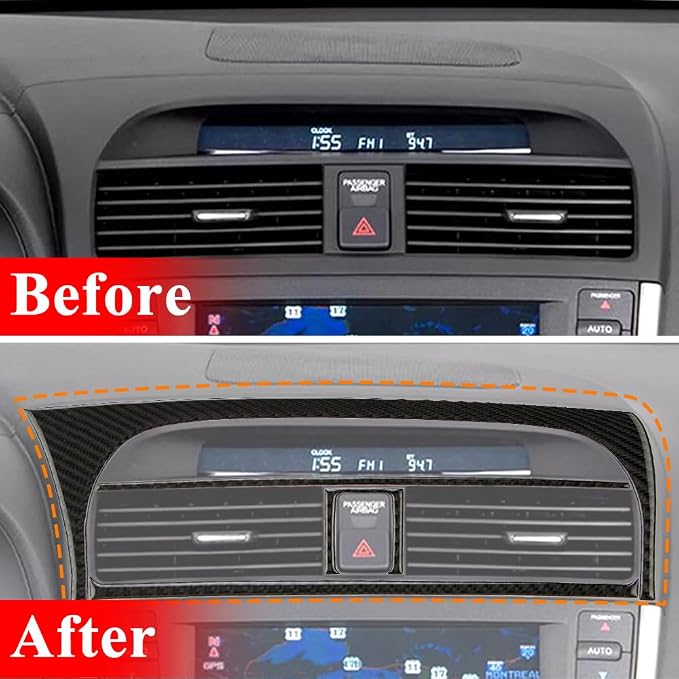 AeroBon TL Real Carbon Fiber Interior Trim Overlay Compatible with 2004-2008 Acura TL, 6-Piece AC Air Vent Outlet Cover Set