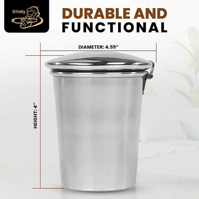Stinky Cigar Car Ashtray, Stainless Steel | Premium Stainless Steel Ashtray Cup with Spring Clip Mechanism for All Cigar Sizes - Perfect On The Go Accessory for Cigar Enthusiasts and Automobiles