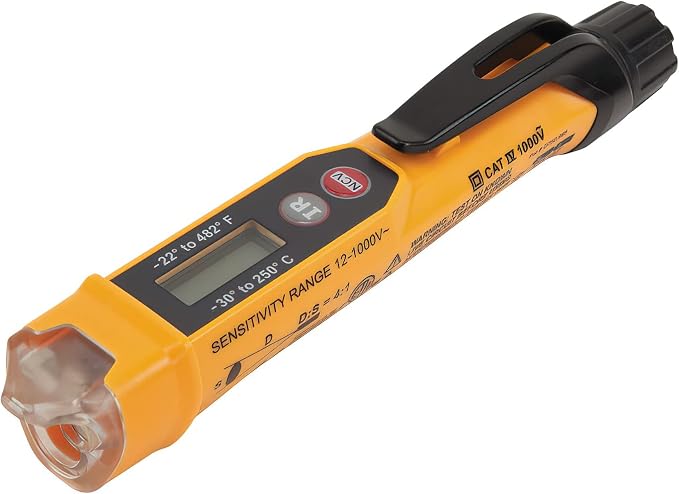 Klein Tools NCVT-4IR Non-Contact Volt Tester, 12-1000V AC Pen with IR Thermometer -22 to 482 deg F & Klein Tools ET310 AC Circuit Breaker Finder, Electric Tester with Integrated GFCI Outlet Tester