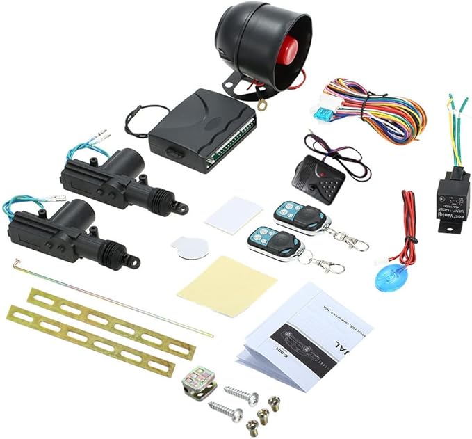 Shkalacar NEW Car Alarm System with 2 Door Remote Central Locking Kit Shock Sensor Immobiliser, Security Antitheft Alarm Systems with Keyless Entry