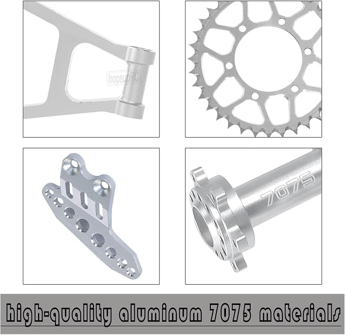 Steel Roller Chain&Rear Swing Arm&Rear Hub Chain Sprocket Gears&Front Sprocket&Chain Guard Protector&Rear Wheel Hub Hex Upgrades for L0Si 1/4 Promoto-MX Motorcycle RTR FXR,Silver
