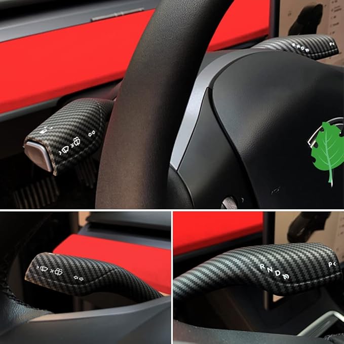 Fit Steering Wheel Column Cover for Tesla Model 3 Model Y, Gear Shift Cover Car Column Shift Knob Protection Cover Car Decor Interior 2pcs(Matte Carbon Fiber Pattern)