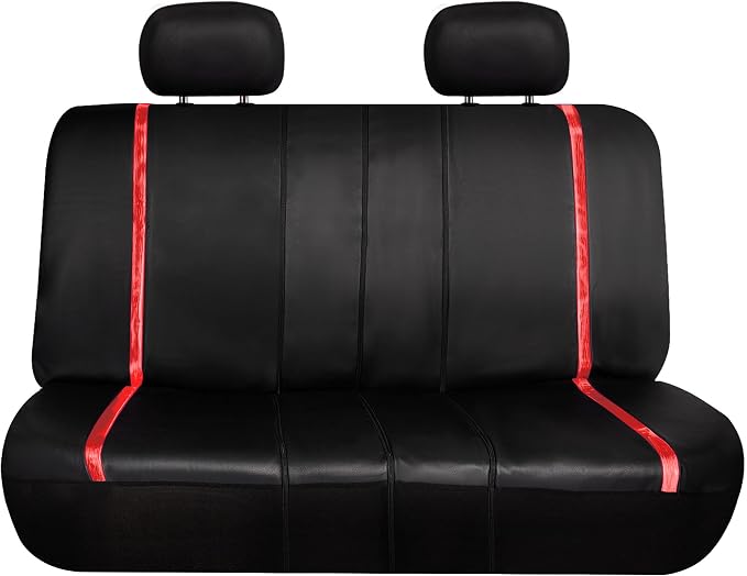 FH Group Galaxy13 Metallic Striped Deluxe Leatherette Car Seat Covers with Matching Carpet Floor Mats – Full Set, Universal Fit, Airbag Compatible for Cars, SUVs & Sedans, Red