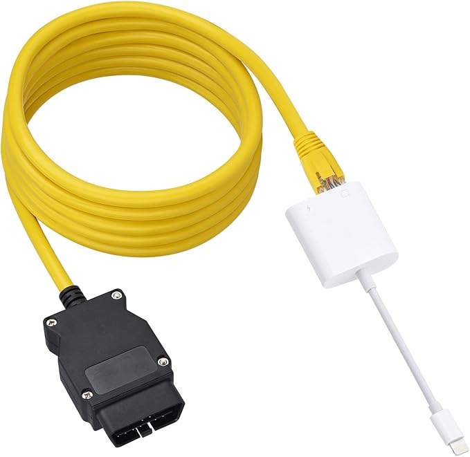 Lightning to Ethernet, 2 in 1 Phone to OBD2,ENET Rj45 Cable ethernet Connector Tools to OBD Interface Cable Coding F-Series 10/100Mbps High Speed,Ethernet Adapter with Charge Port Plug and Play[White]