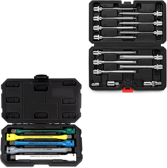 15-Piece 3/8" Drive Extra Long Torx Bit Socket Set & 5-Piece 1/2" Drive Torque Limiting Extension Bar Set