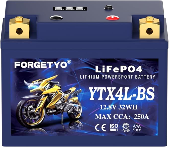 Lithium YTX4L-BS, Forgetyo 12V 2.5AH 250CCA LiFePO4 Motorcycle Battery, ATV, UTV, Jet Ski, 4 Wheeler,Snowmobile,Tractor and Generator Battery