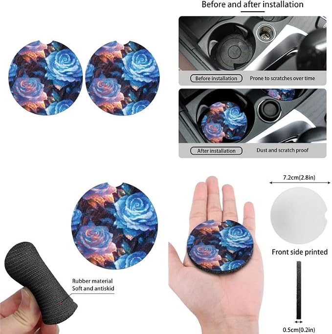 Multi-Colour Rose Floral Print 13 Pcs Universal Car Seat Covers Set, Colorful Crystal Rose Steering Wheel Cover Cup Coasters Trucks Sedan SUV Cover Armrest Cushion Pad