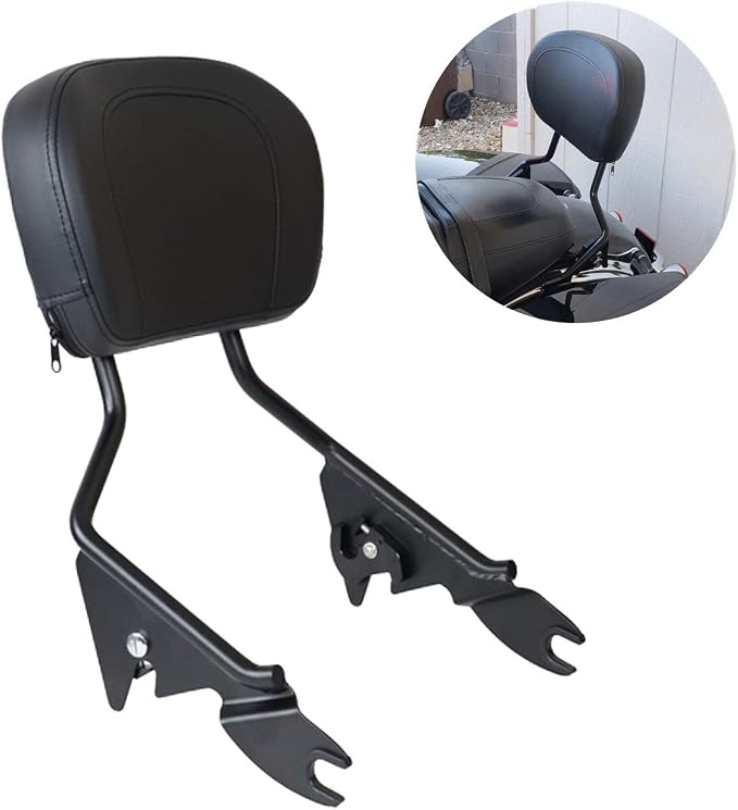 AUFER Detachable Upright Passenger Backrest Sissy Bar w/Back Rest Pad Compatible With For Touring Road King Street Glide Electra Glide Road Glide FLHR FLHX FLHT FLTR 2009-2026 (Black） | High Quality Metal Backrest Sissy Bar,Easy to Install And Disassemble