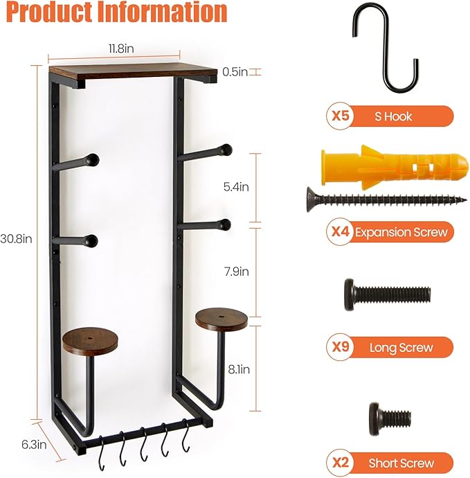 Skateboard Wall Mount Rack — Horizontal Multi-Board Display Shelf & Hanger, Longboard Deck Cruiser Holder, Wooden Helmet Stands & Accessories Hooks, Home Garage Wall Storage Organizer (Black)