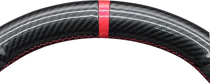 MEWANT Hand Stitch Shiny PU Carbon Fiber Faux Leather Steering Wheel Cover for Tesla Model Y 2020-2023 Model 3 2017-2023