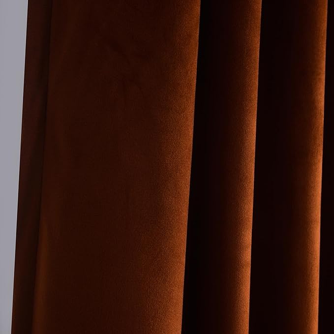 Roslynwood Luxury Soft Rust Velvet Curtains 72 inches Long Back Tab Thermal Insulated Blackout Window Drapes for Living Room/Bedroom/Dining Room, W52 x L72, 2 Panels