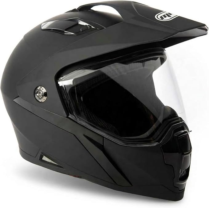 MMG Dual Sport Off Road Motorcycle Full Face Helmet Dirt Bike ATV Flip-Up Visor (Model 23) - Matte Black, XL