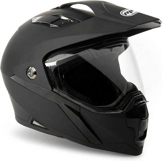 MMG Helmet Dual Sport Off Road Motorcycle Dirt Bike ATV - FlipUp Visor - Model 23 (Medium, Black Matte)