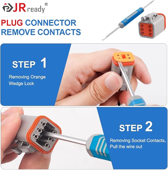 JRready DT Deutsch Connector Kit IP68 Waterproof for Car, Boat, Truck, Motorcycle, DRK-RT1B Deutsch Pin Removal Tool, Pin Socket Contact/Wedgelock Removal Tool for Deutsch DT, DTM, DTV, DRB,