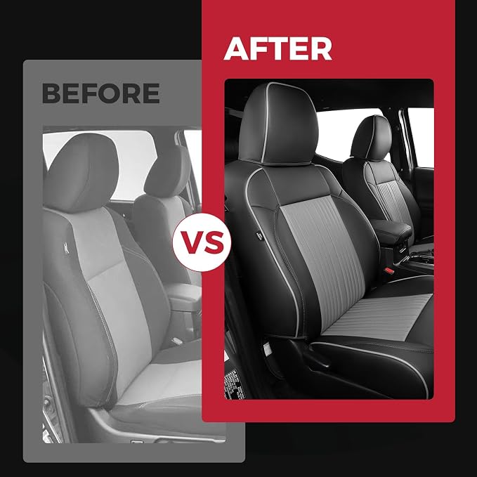 FREESOO Custom Fit for Toyota Tacoma Seat Covers, Front & Rear Fit 2005-2015 Full Coverage Waterproof Leather Automotive Seat Covers, Tacoma Seat Covers Pickup Seat Protector (5 Seats, BlackGrey)