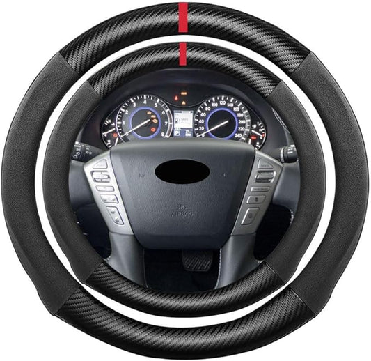 Suede Carbon Fiber Steering Wheel Cover, Compatible with Chevrolet Chevy Suburban Tahoe 16 inch Soft SuedeTouch Leather Sport Non-Slip Automotive Interior Accessories