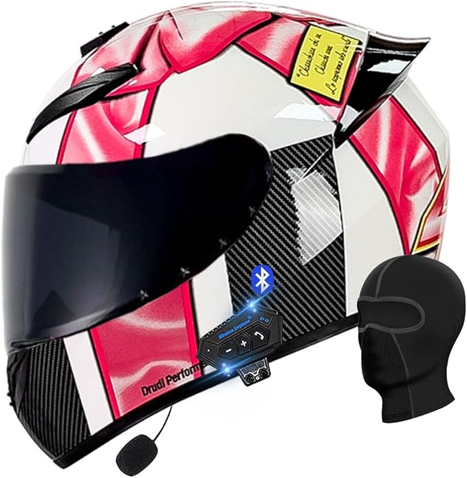Motorcycle Bluetooth Full Face Helmet, Integrated Bluetooth Helmet, DOT/ECE Approved Full Face Flip Up Helmet, Multiple Vents Motorbike Helmet with Microphone for Adults 55-64CM