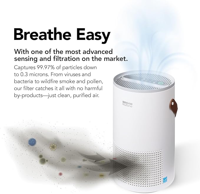 Broan-NuTone BNAP-100 Air Purifier with Verified Zero Ozone and Auto Particulate Sensing to Detect and Remove Pollutants, True HEPA