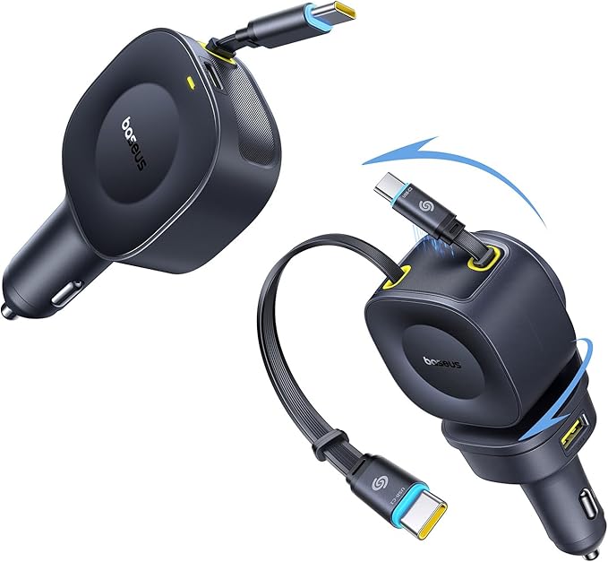 Baseus Ultra-Mini 60W Retractable Car Charger USB C 163W Retractable Car Charger PrimeTrip VR2 Max
