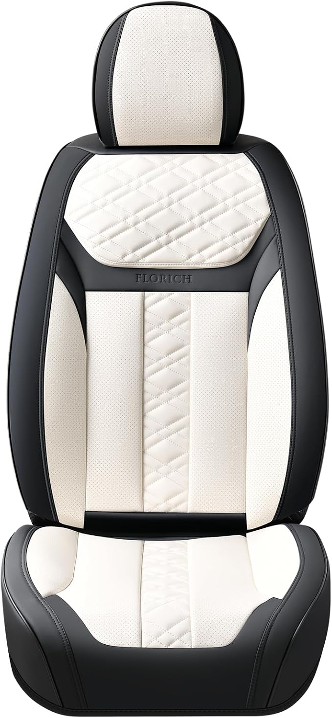 FLORICH Seat Covers, Front Seat Covers 2 PCs, Automotive Seat Cover for Cars, Luxury Leather Universal Seat Cover Accessories Fit for Most Cars SUV Truck Sedans(White)
