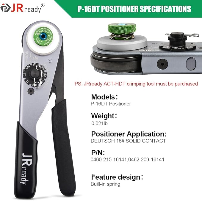 JRready P-16DT-NEW Positioner for ACT-HDT Crimp Tool Crimp contacts suitable for #16 Deutsch DT&Amphenol AT Series Solid Contacts