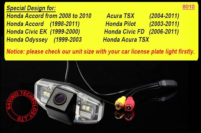 Night Vision Car Backup Camera, Waterproof Rear-view License Plate Light Reverse Parking Camera for Honda Accord Civic EK/FD Odyssey Pilot Acura TSX