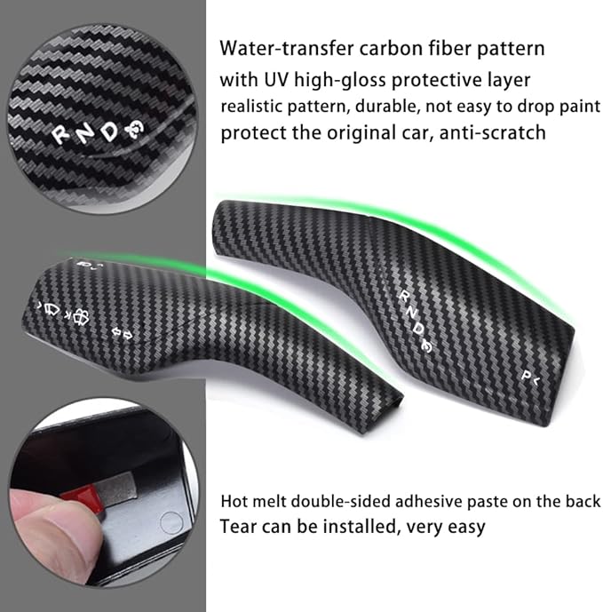 Steering Wheel Trim Cover with Gear Shift Cover for Tesla Model 3 Y Decorative Accessories 5Pcs(Matte Carbon Fiber Pattren)