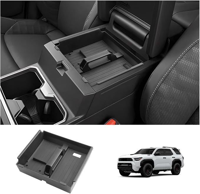 LUWU Center Console Organizer for 2025 2026 Toyota 4Runner (6th Gen) Interior Accessories Armrest Storage Box Glove Organizer Tray Insert ABS Material 2025 2026 4Runner Accessories with Handle