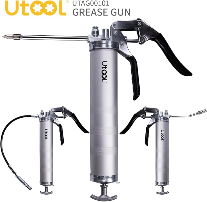 UTOOL Grease Gun | 8000 PSI Heavy Duty Pistol Grip Grease Gun Kit, 14 oz Capacity, 18 Inch Resin Flex Hose, 2 Basic Coupler, 2 Extension Rigid Pipe and 1 Sharp Type Nozzle