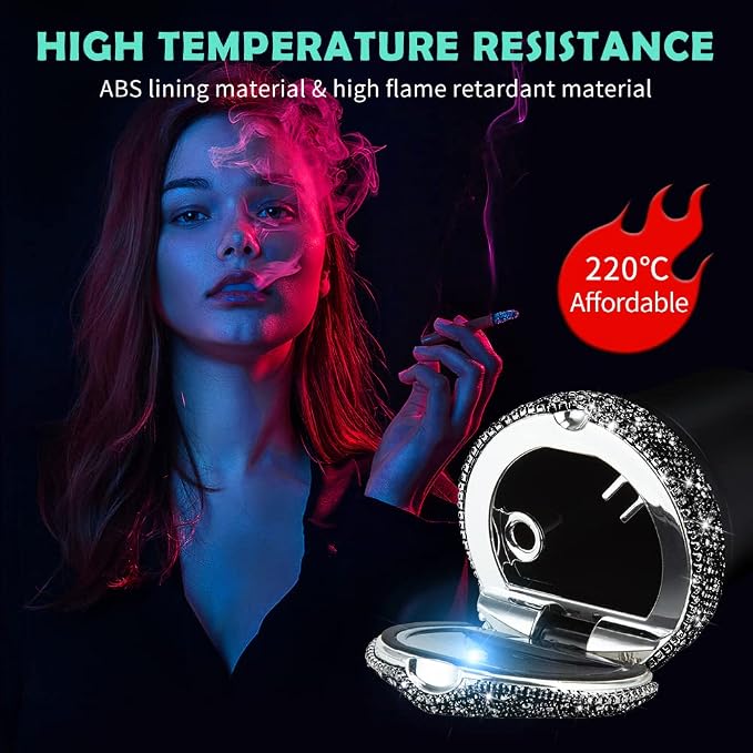 eing Car Ashtray Portable Cigarette Smokeless Cylinder Cup Holder with Blue LED Light Indicator and 2 Replacement Batteries,Car Accessories for Women,Ideal for Car,Home and Office,1-Pack Black+Black
