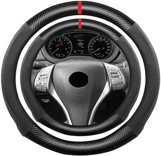 Suede Carbon Fiber Steering Wheel Cover, Compatible with Nissan Sentra Murano Pathfinder 15 inch Soft Suede Touch Leather Sport Non-Slip Automotive Interior Accessories